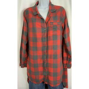 XHILARATION Womens Size Large Red Gray Plaid Soft Rayon Boyfriend Sleep Shirt